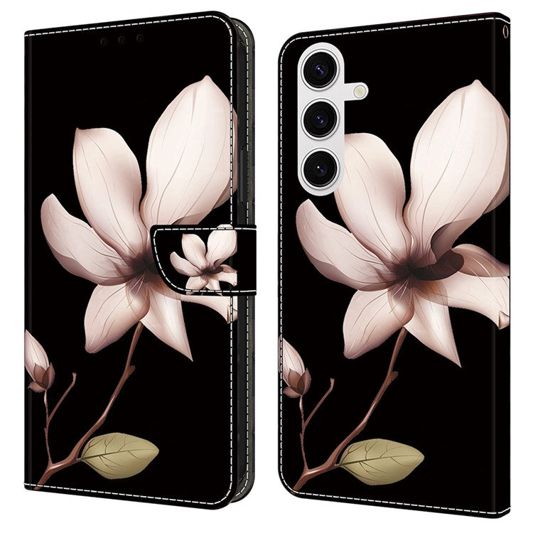 For Samsung Galaxy S25+ Case Magnetic Clasp 3D Pattern Leather Wallet Phone Cover - Pink Flower