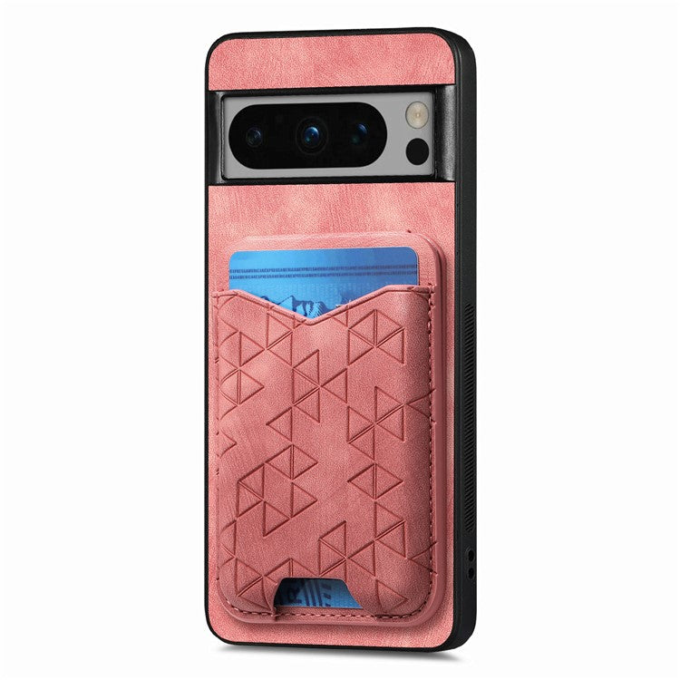 For Google Pixel 8 Pro Case Imprinted Pattern Card Holder Kickstand Leather Back Cover - Pink