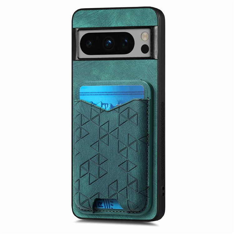 For Google Pixel 8 Pro Case Imprinted Pattern Card Holder Kickstand Leather Back Cover - Green