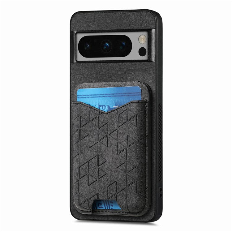 For Google Pixel 8 Pro Case Imprinted Pattern Card Holder Kickstand Leather Back Cover - Black