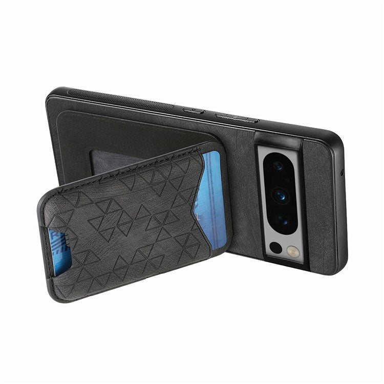For Google Pixel 8 Pro Case Imprinted Pattern Card Holder Kickstand Leather Back Cover - Black