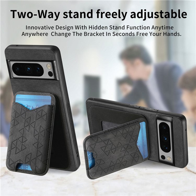 For Google Pixel 8 Pro Case Imprinted Pattern Card Holder Kickstand Leather Back Cover - Black