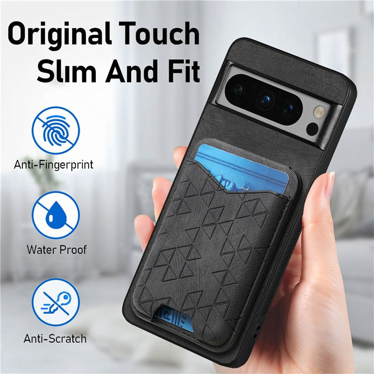 For Google Pixel 8 Pro Case Imprinted Pattern Card Holder Kickstand Leather Back Cover - Black