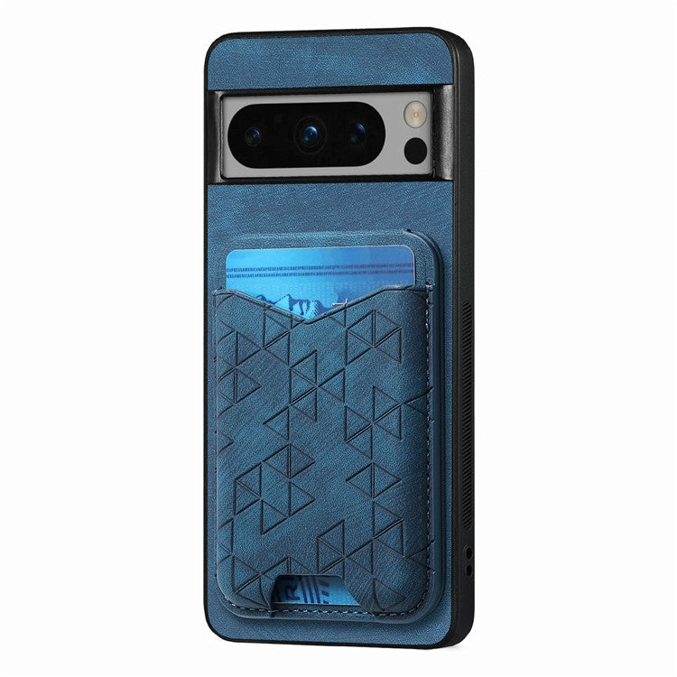 For Google Pixel 8 Pro Case Imprinted Pattern Card Holder Kickstand Leather Back Cover - Blue