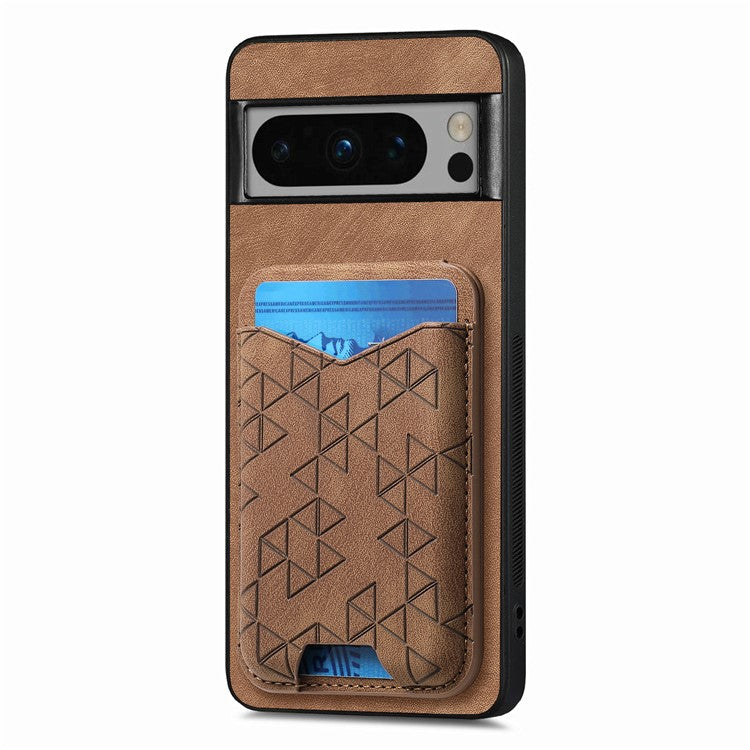 For Google Pixel 8 Pro Case Imprinted Pattern Card Holder Kickstand Leather Back Cover - Brown