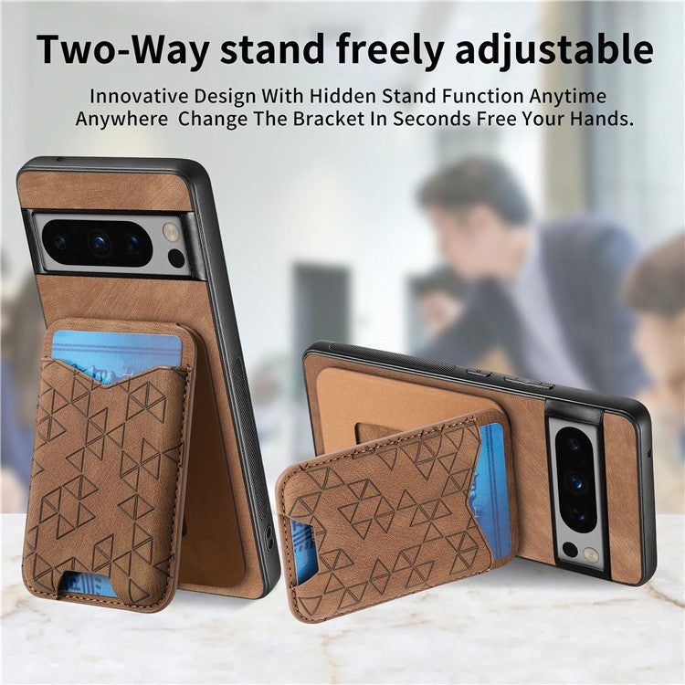 For Google Pixel 8 Pro Case Imprinted Pattern Card Holder Kickstand Leather Back Cover - Brown