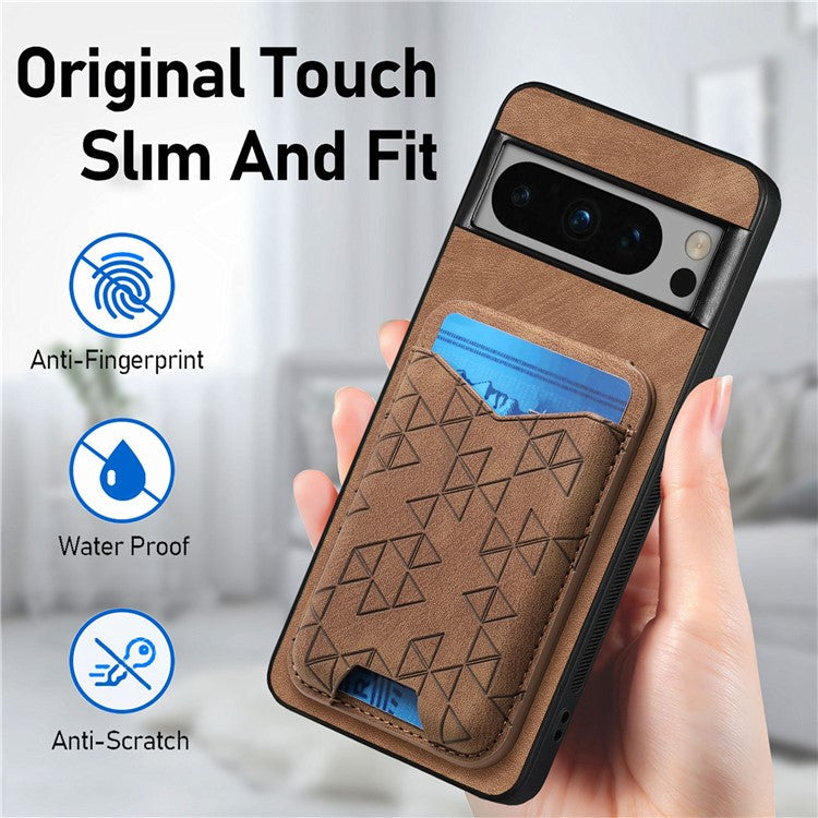 For Google Pixel 8 Pro Case Imprinted Pattern Card Holder Kickstand Leather Back Cover - Brown