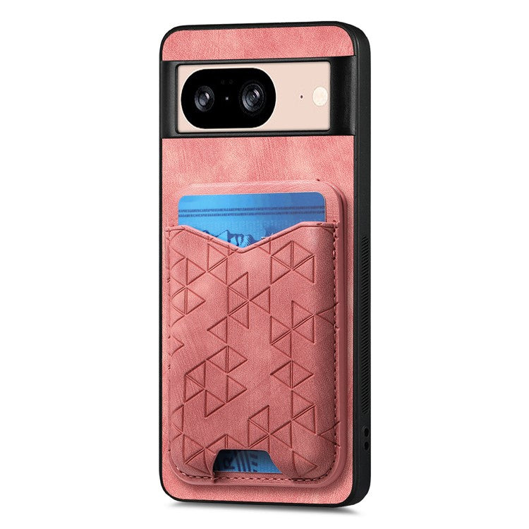 For Google Pixel 8 Case Imprinted Pattern Card Holder Kickstand Leather Back Cover - Pink