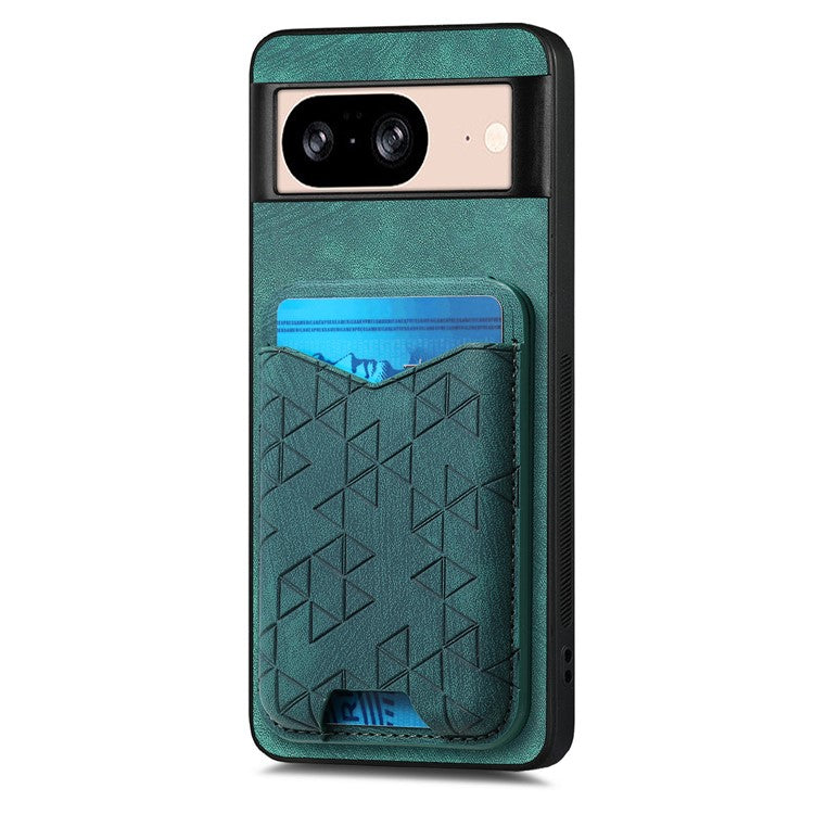 For Google Pixel 8 Case Imprinted Pattern Card Holder Kickstand Leather Back Cover - Green