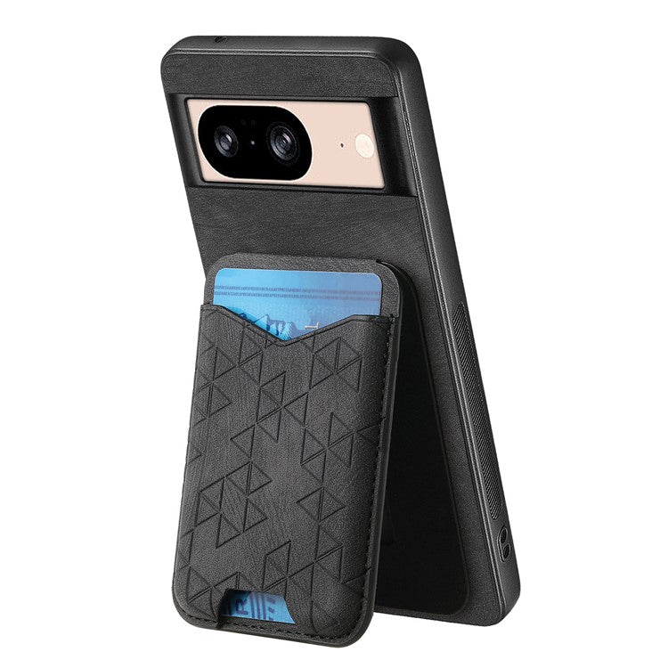 For Google Pixel 8 Case Imprinted Pattern Card Holder Kickstand Leather Back Cover - Black