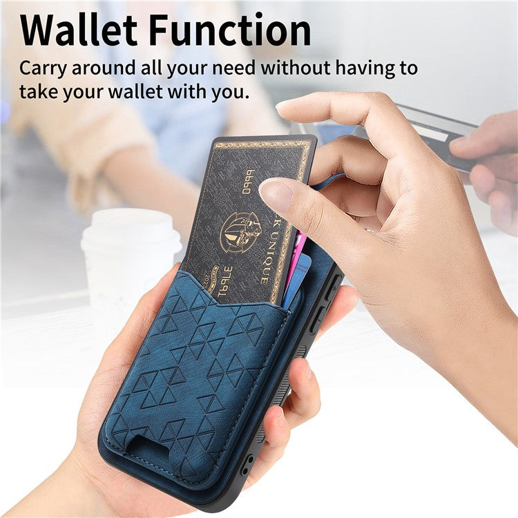 For Google Pixel 8 Case Imprinted Pattern Card Holder Kickstand Leather Back Cover - Blue