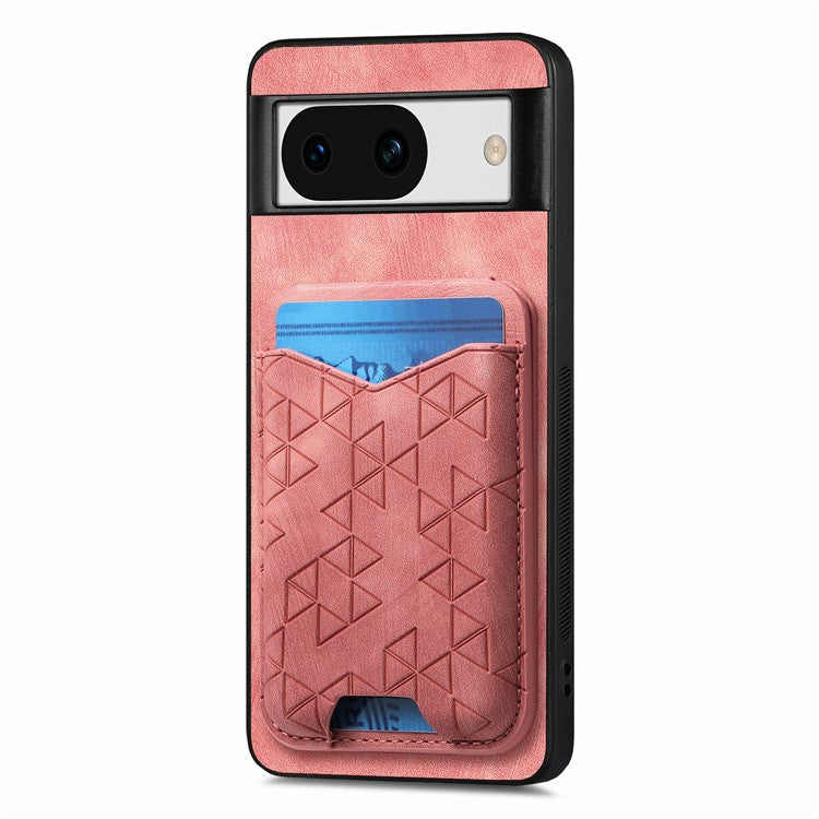 For Google Pixel 8a Case Imprinted Pattern Card Holder Kickstand Leather Back Cover - Pink