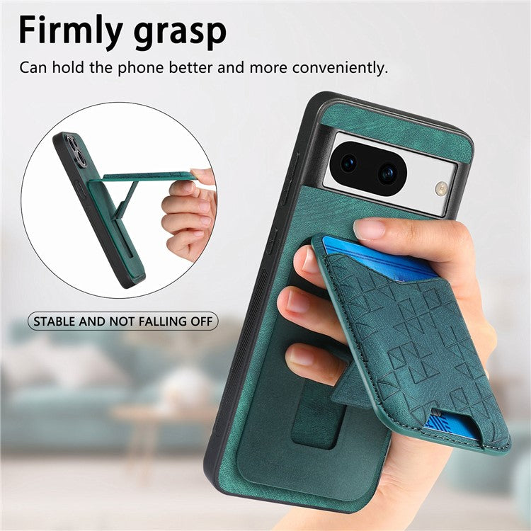For Google Pixel 8a Case Imprinted Pattern Card Holder Kickstand Leather Back Cover - Green