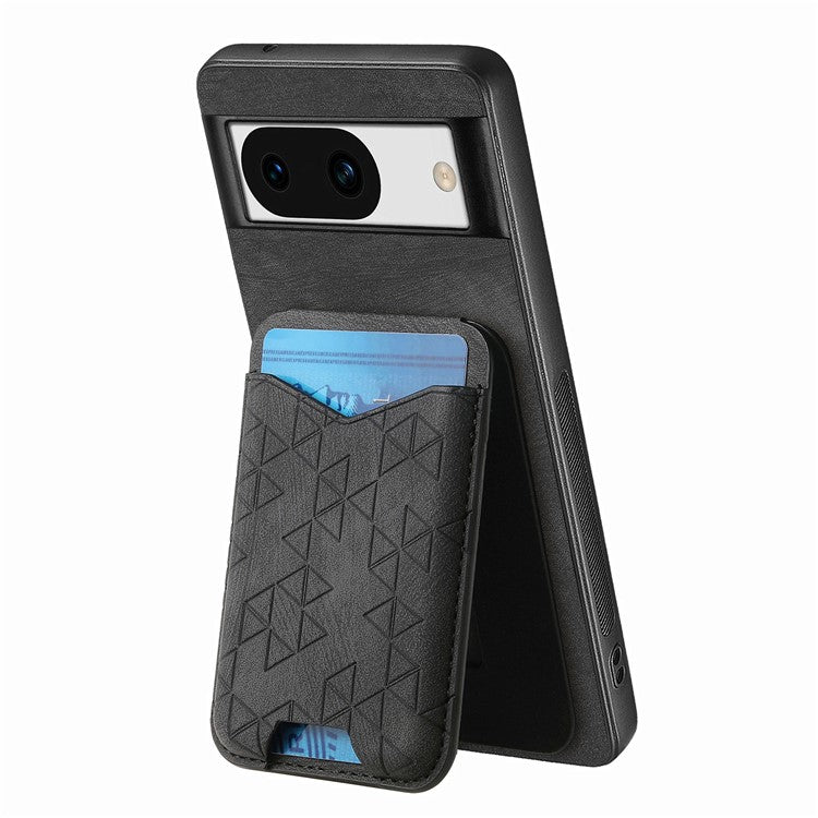 For Google Pixel 8a Case Imprinted Pattern Card Holder Kickstand Leather Back Cover - Black