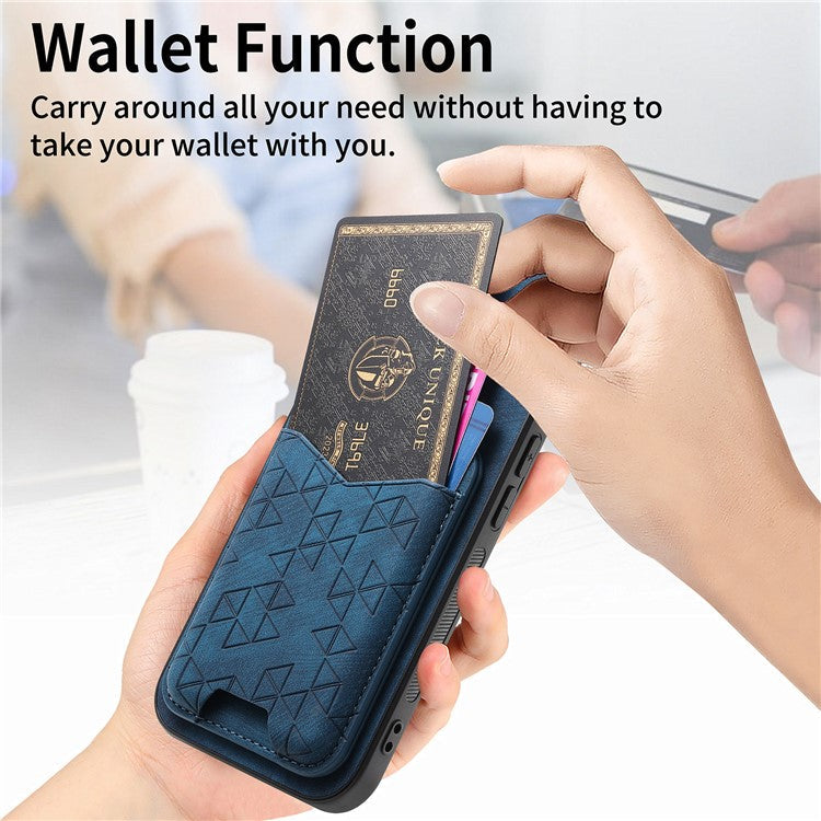 For Google Pixel 8a Case Imprinted Pattern Card Holder Kickstand Leather Back Cover - Blue