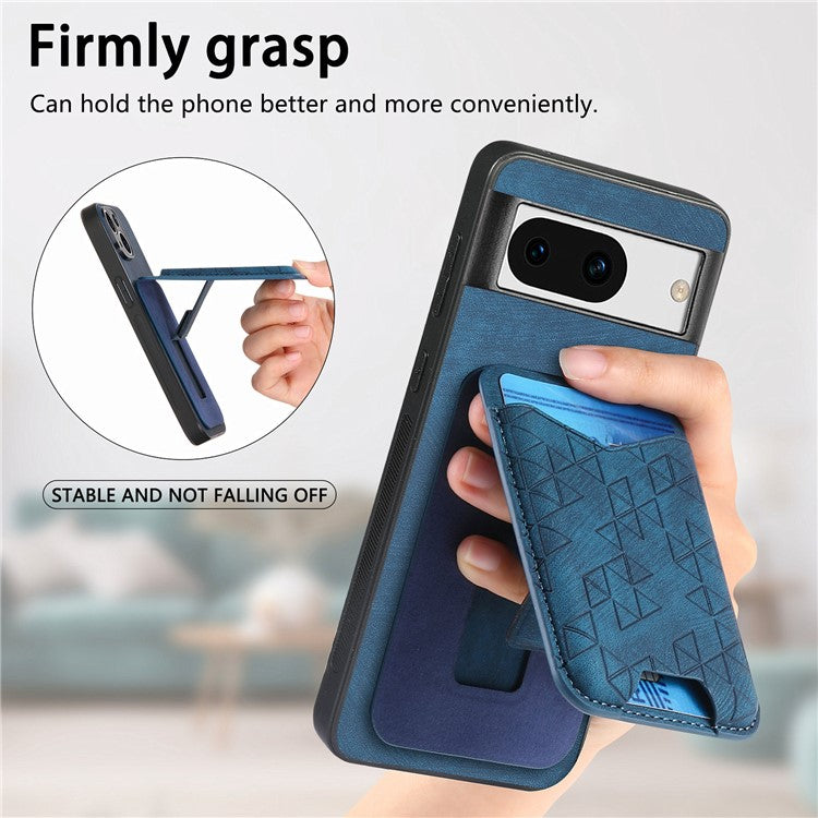 For Google Pixel 8a Case Imprinted Pattern Card Holder Kickstand Leather Back Cover - Blue