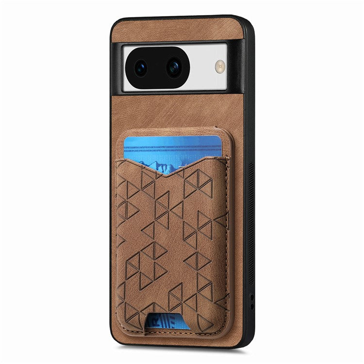 For Google Pixel 8a Case Imprinted Pattern Card Holder Kickstand Leather Back Cover - Brown