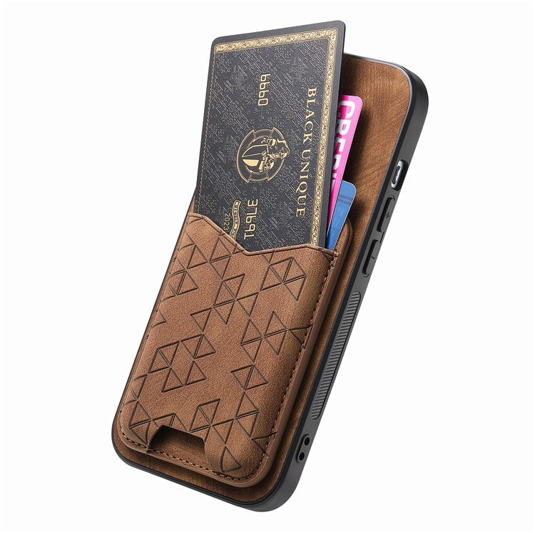 For Google Pixel 8a Case Imprinted Pattern Card Holder Kickstand Leather Back Cover - Brown