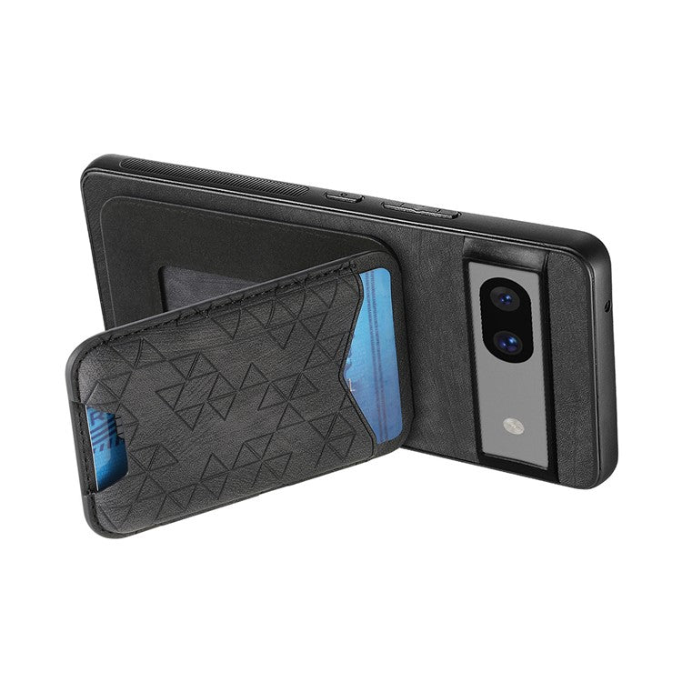 For Google Pixel 7a Case Imprinted Pattern Card Holder Kickstand Leather Back Cover - Black