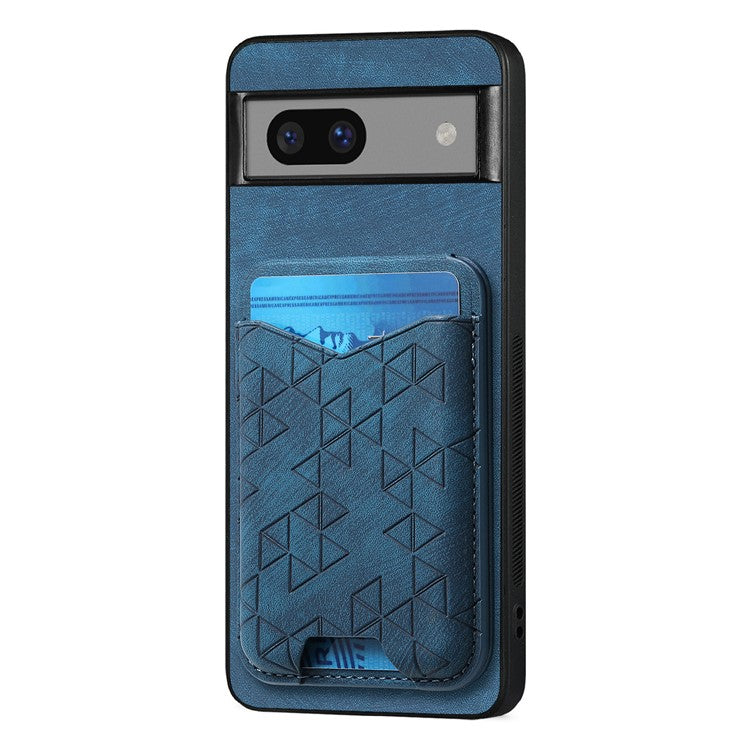 For Google Pixel 7a Case Imprinted Pattern Card Holder Kickstand Leather Back Cover - Blue