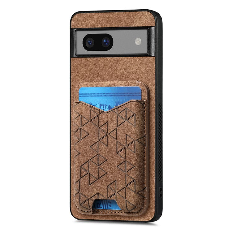 For Google Pixel 7a Case Imprinted Pattern Card Holder Kickstand Leather Back Cover - Brown