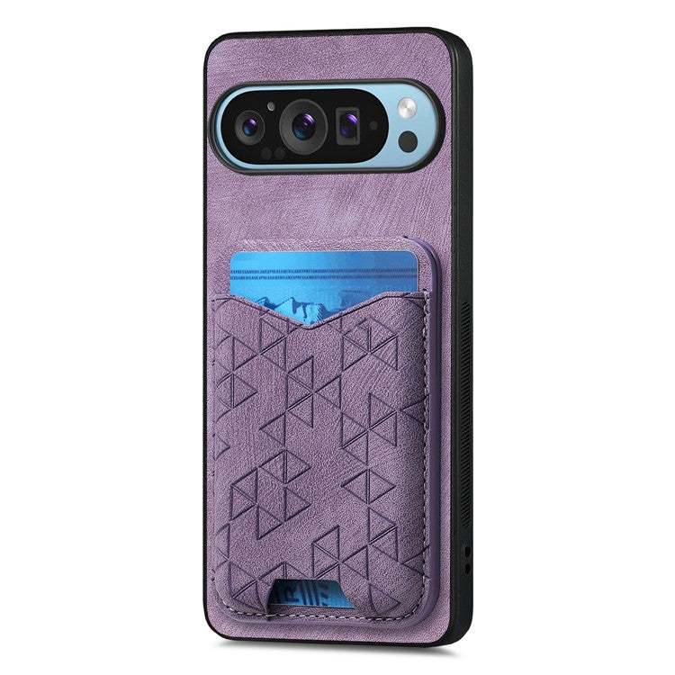 For Google Pixel 9 Pro XL Case Imprinted Pattern Card Holder Kickstand Leather Back Cover - Purple