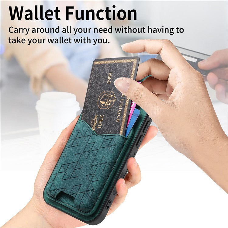 For Google Pixel 9 Pro XL Case Imprinted Pattern Card Holder Kickstand Leather Back Cover - Green