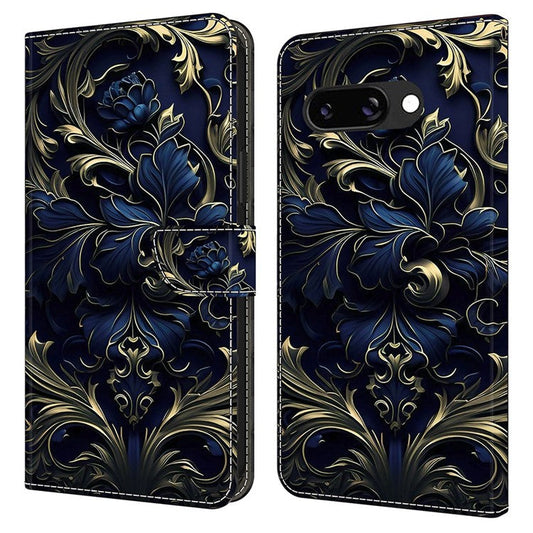 For Google Pixel 9a Case PU Leather Wallet Phone Cover with Stand - Blue Flower