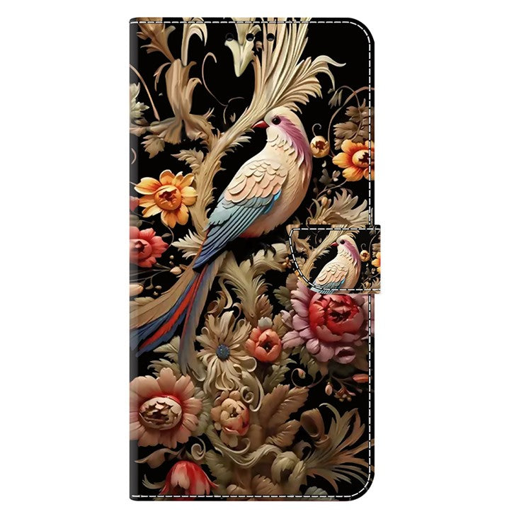 PU Leather Case For Xiaomi Redmi 14C 4G / 14R 5G / Poco C75 4G Wallet Phone Cover with Stand - Vintage Flower and Bird