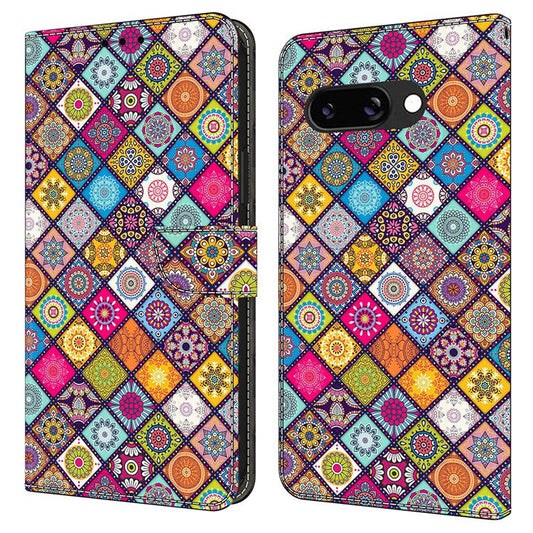 For Google Pixel 9a Case Pattern Printed Protective Cover TPU+PU Leather Flip Phone Case - Colorful Leather