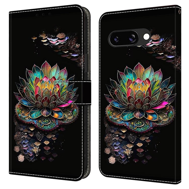 For Google Pixel 9a Case Pattern Printed Protective Cover TPU+PU Leather Flip Phone Case - Lotus