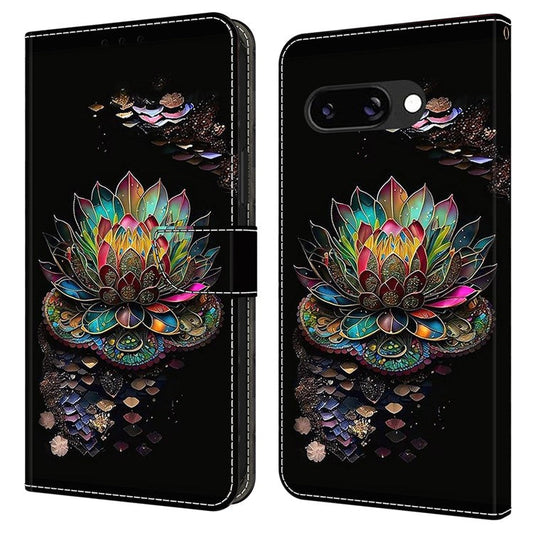 For Google Pixel 9a Case Pattern Printed Protective Cover TPU+PU Leather Flip Phone Case - Lotus