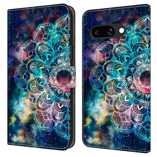 For Google Pixel 9a Case Pattern Printed Protective Cover TPU+PU Leather Flip Phone Case - Gyro Flower