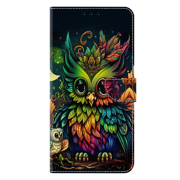For Google Pixel 9a Case Pattern Printed Protective Cover TPU+PU Leather Flip Phone Case - Colorful Owl