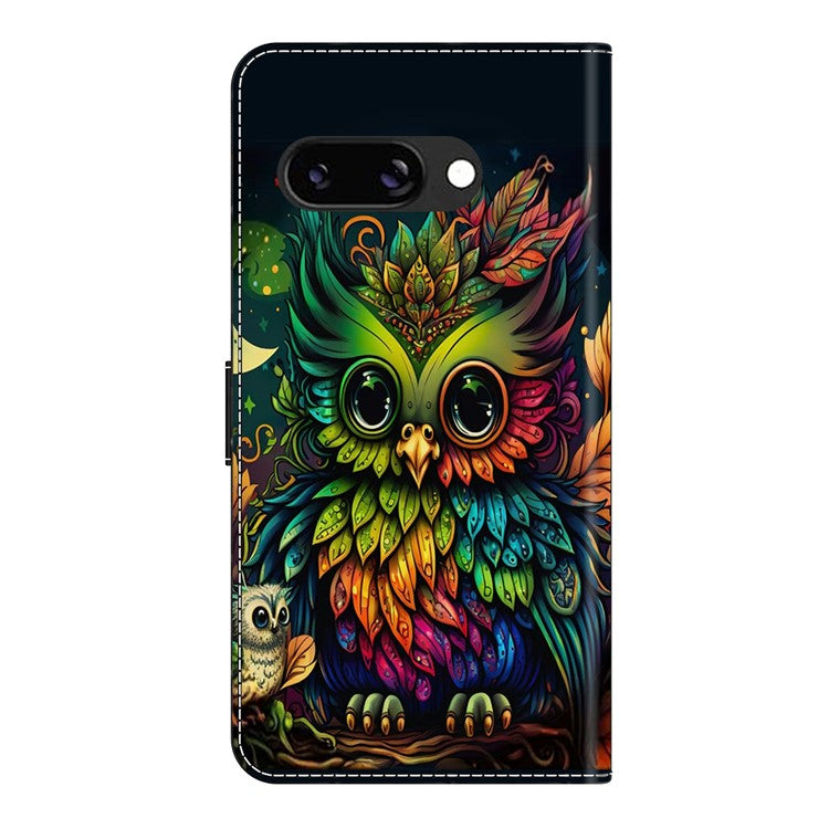 For Google Pixel 9a Case Pattern Printed Protective Cover TPU+PU Leather Flip Phone Case - Colorful Owl