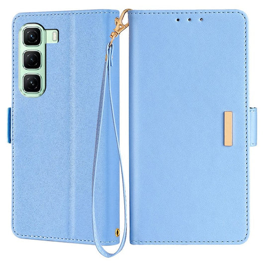 For Infinix Hot 50 4G Leather Wallet Case RFID Blocking Stand Cover with Hand Strap - Blue