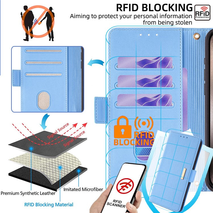 For Infinix Hot 50 4G Leather Wallet Case RFID Blocking Stand Cover with Hand Strap - Blue