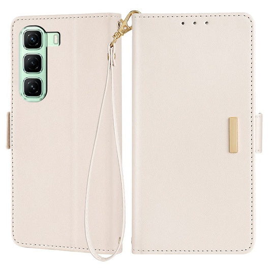 For Infinix Hot 50 4G Leather Wallet Case RFID Blocking Stand Cover with Hand Strap - White