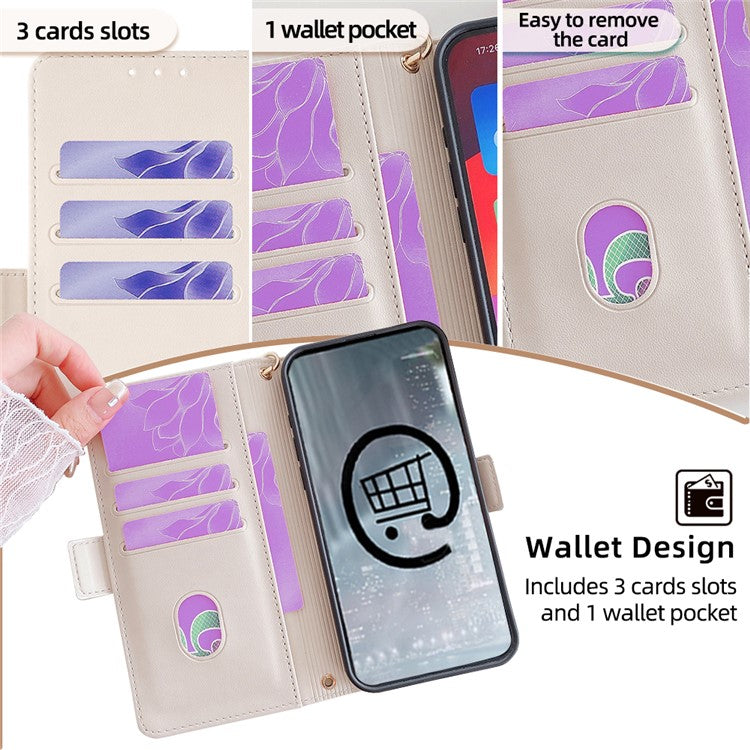 For Infinix Hot 50 4G Leather Wallet Case RFID Blocking Stand Cover with Hand Strap - White