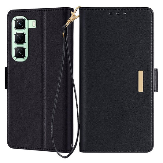 For Infinix Hot 50 4G Leather Wallet Case RFID Blocking Stand Cover with Hand Strap - Black