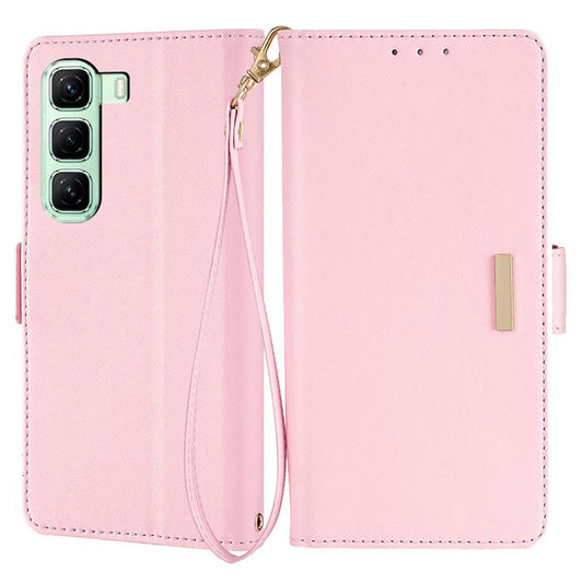 For Infinix Hot 50 4G Leather Wallet Case RFID Blocking Stand Cover with Hand Strap - Pink