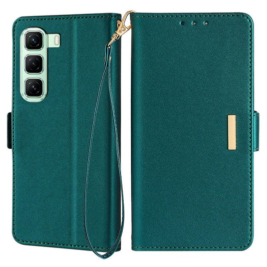 For Infinix Hot 50 4G Leather Wallet Case RFID Blocking Stand Cover with Hand Strap - Green