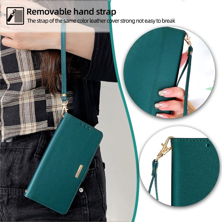 For Infinix Hot 50 4G Leather Wallet Case RFID Blocking Stand Cover with Hand Strap - Green