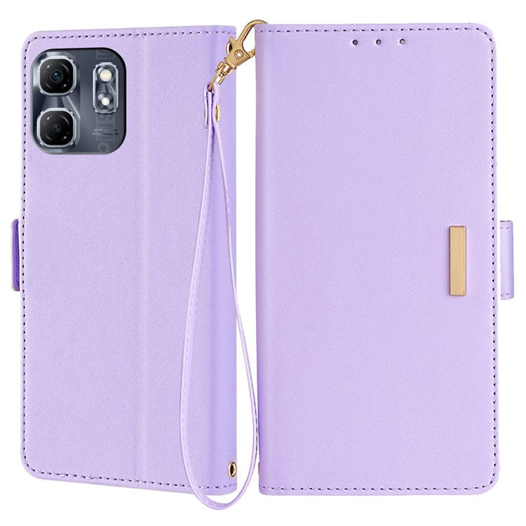 For Infinix Hot 50i 4G Leather Wallet Case RFID Blocking Stand Cover with Hand Strap - Purple