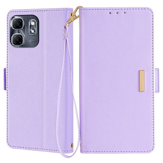 For Infinix Hot 50i 4G Leather Wallet Case RFID Blocking Stand Cover with Hand Strap - Purple