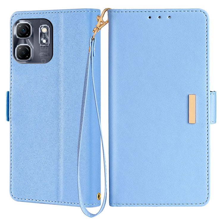 For Infinix Hot 50i 4G Leather Wallet Case RFID Blocking Stand Cover with Hand Strap - Blue