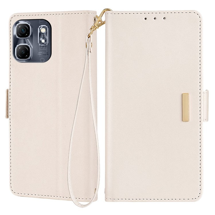 For Infinix Hot 50i 4G Leather Wallet Case RFID Blocking Stand Cover with Hand Strap - White