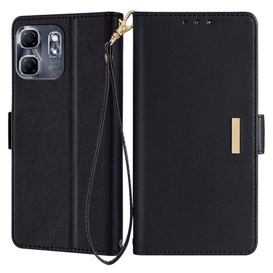 For Infinix Hot 50i 4G Leather Wallet Case RFID Blocking Stand Cover with Hand Strap - Black