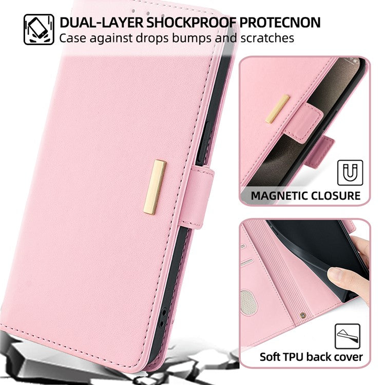 For Infinix Hot 50i 4G Leather Wallet Case RFID Blocking Stand Cover with Hand Strap - Pink