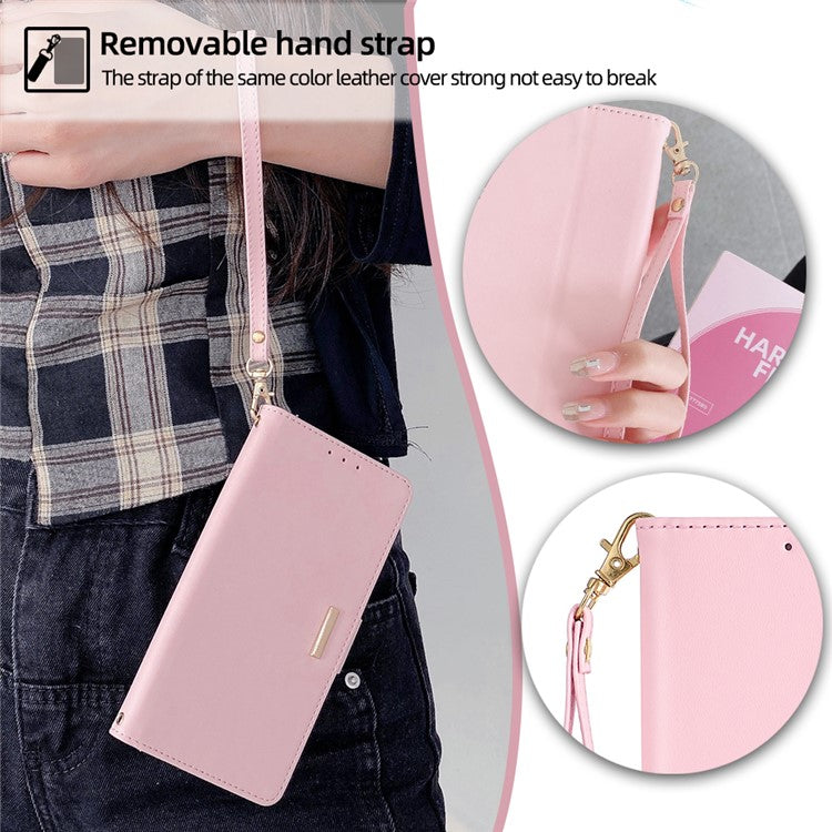 For Infinix Hot 50i 4G Leather Wallet Case RFID Blocking Stand Cover with Hand Strap - Pink